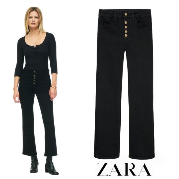 ZARA | Black | THE CROPPED FLARE ZW JEANS LIMITED EDITION - Picture 1 of 6